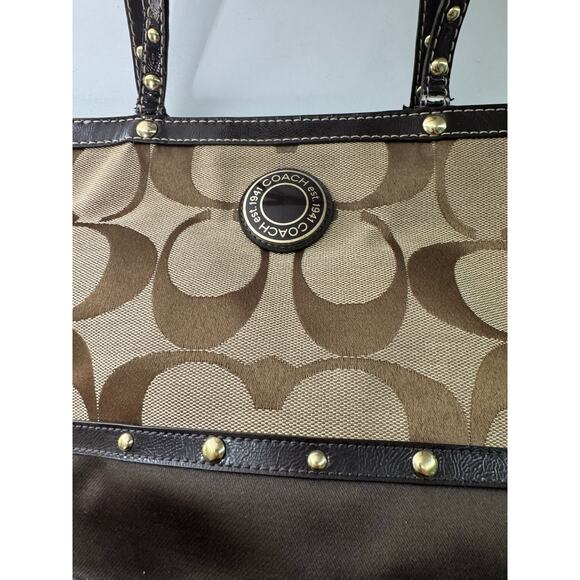 Y2K COACH Signature Stripe Studded Tote Handbag Monogram No G1220-F20014 READ - Picture 4 of 12